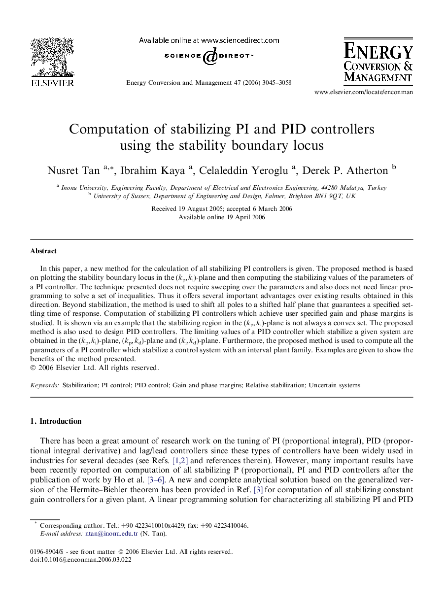 Computation of stabilizing PI and PID controllers using the stability boundary locus