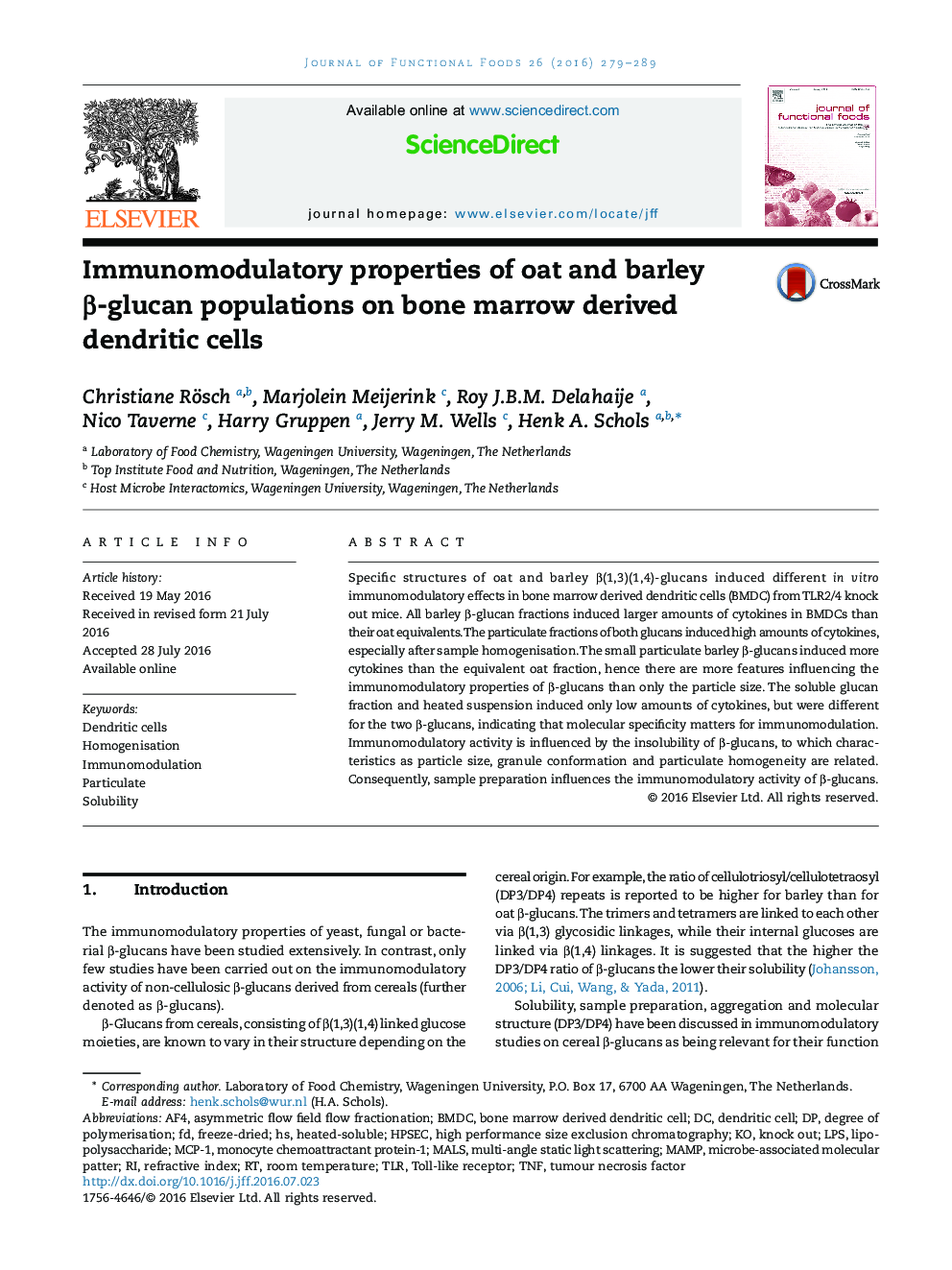 Immunomodulatory properties of oat and barley Î²-glucan populations on bone marrow derived dendritic cells