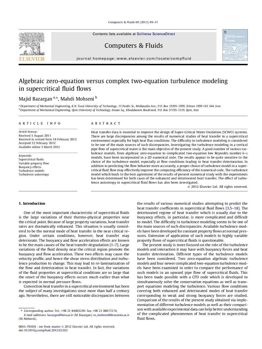 Algebraic zero-equation versus complex two-equation turbulence modeling in supercritical fluid flows