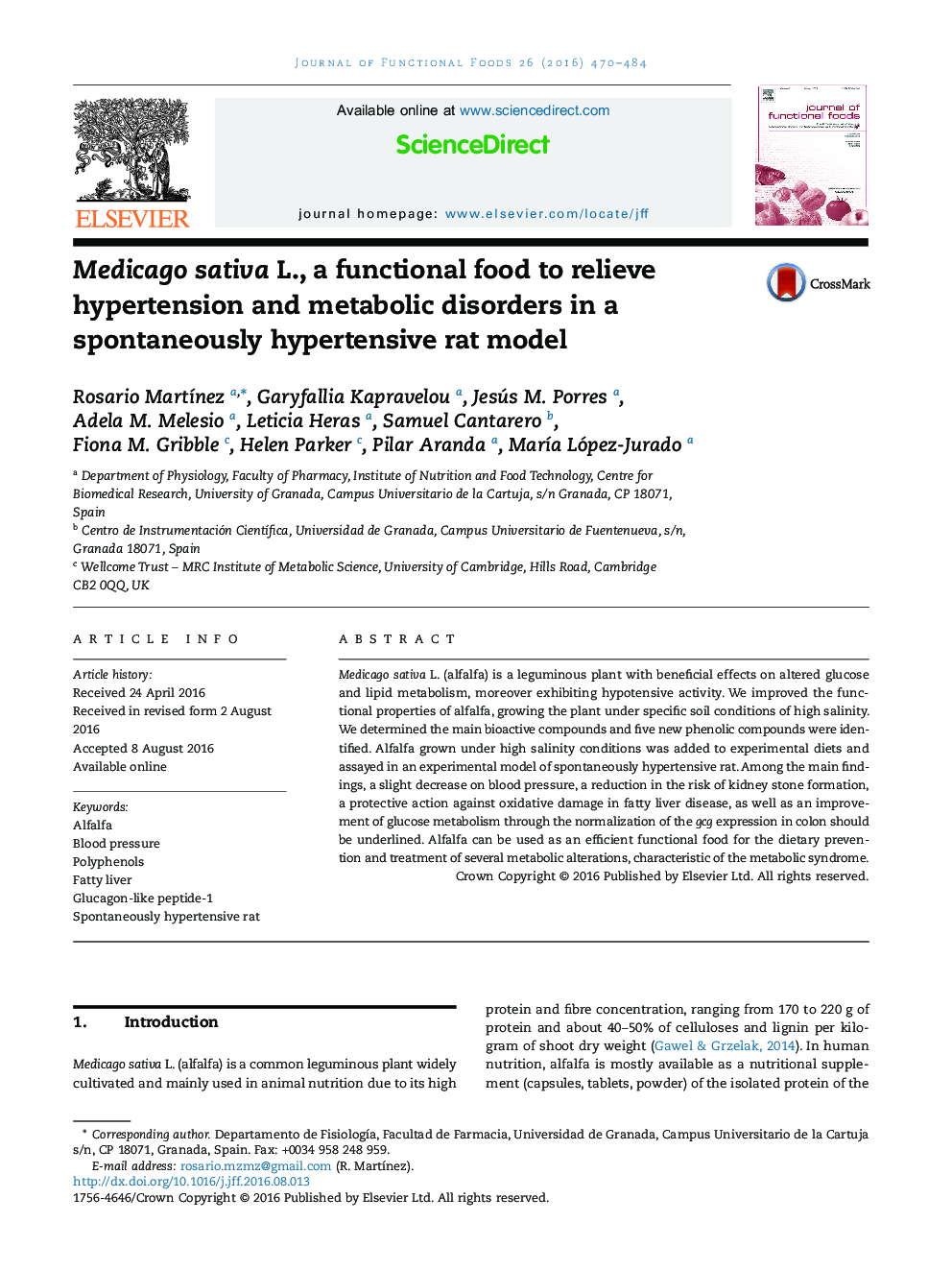 Medicago sativa L., a functional food to relieve hypertension and metabolic disorders in a spontaneously hypertensive rat model