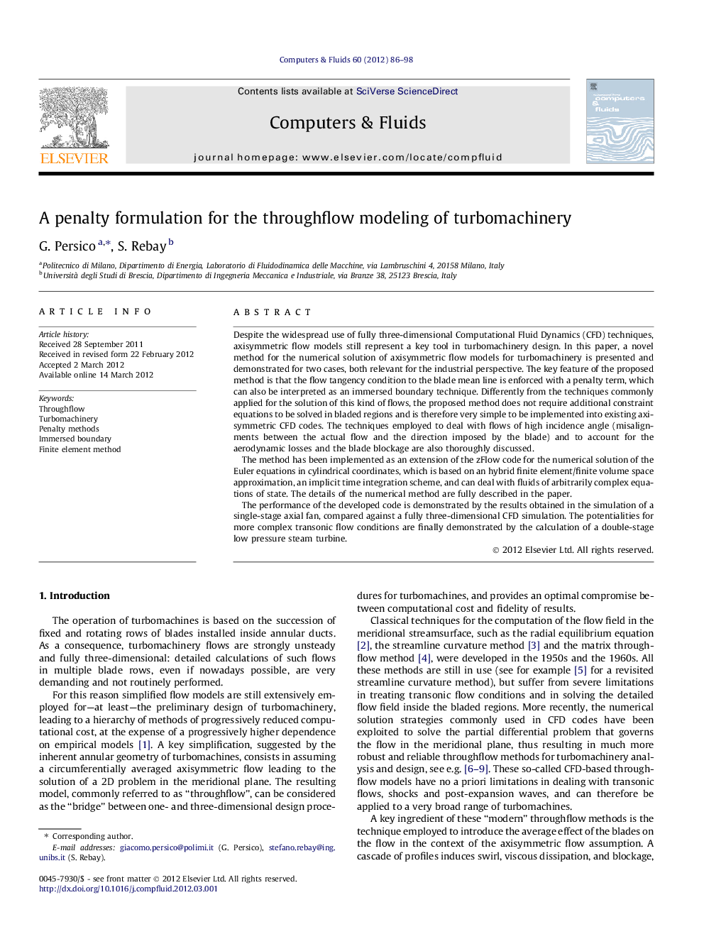 A penalty formulation for the throughflow modeling of turbomachinery