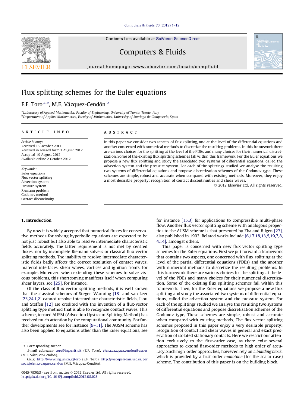 Flux splitting schemes for the Euler equations