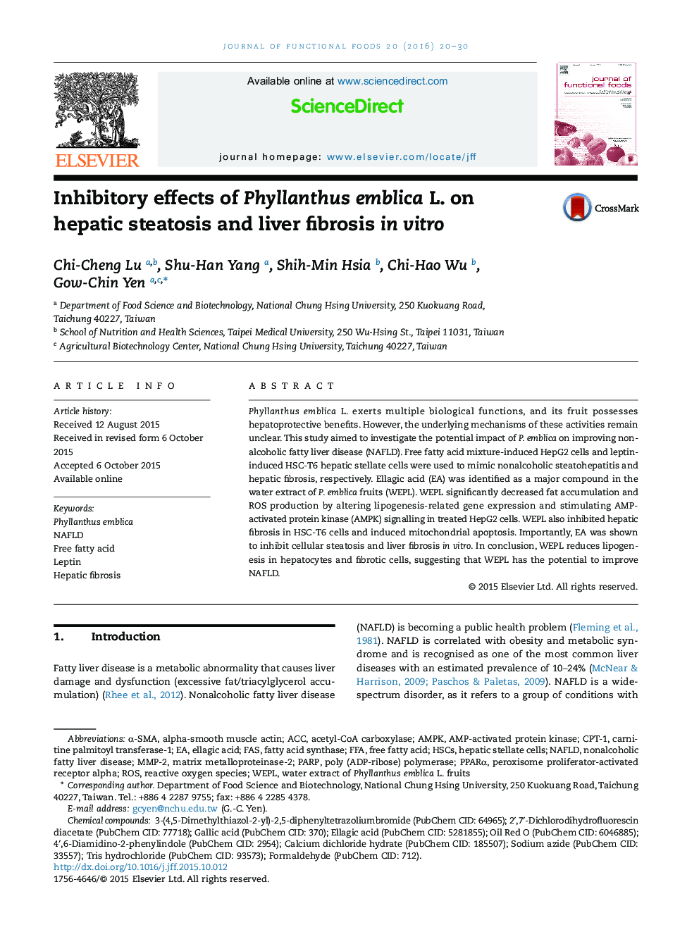 Inhibitory effects of Phyllanthus emblica L. on hepatic steatosis and liver fibrosis in vitro