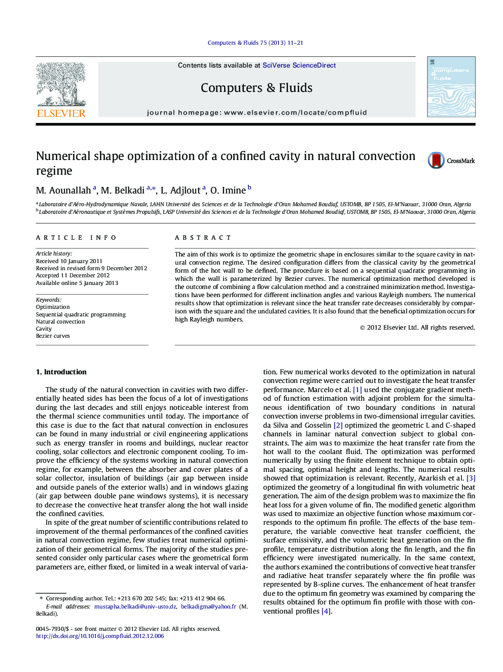 Numerical shape optimization of a confined cavity in natural convection regime