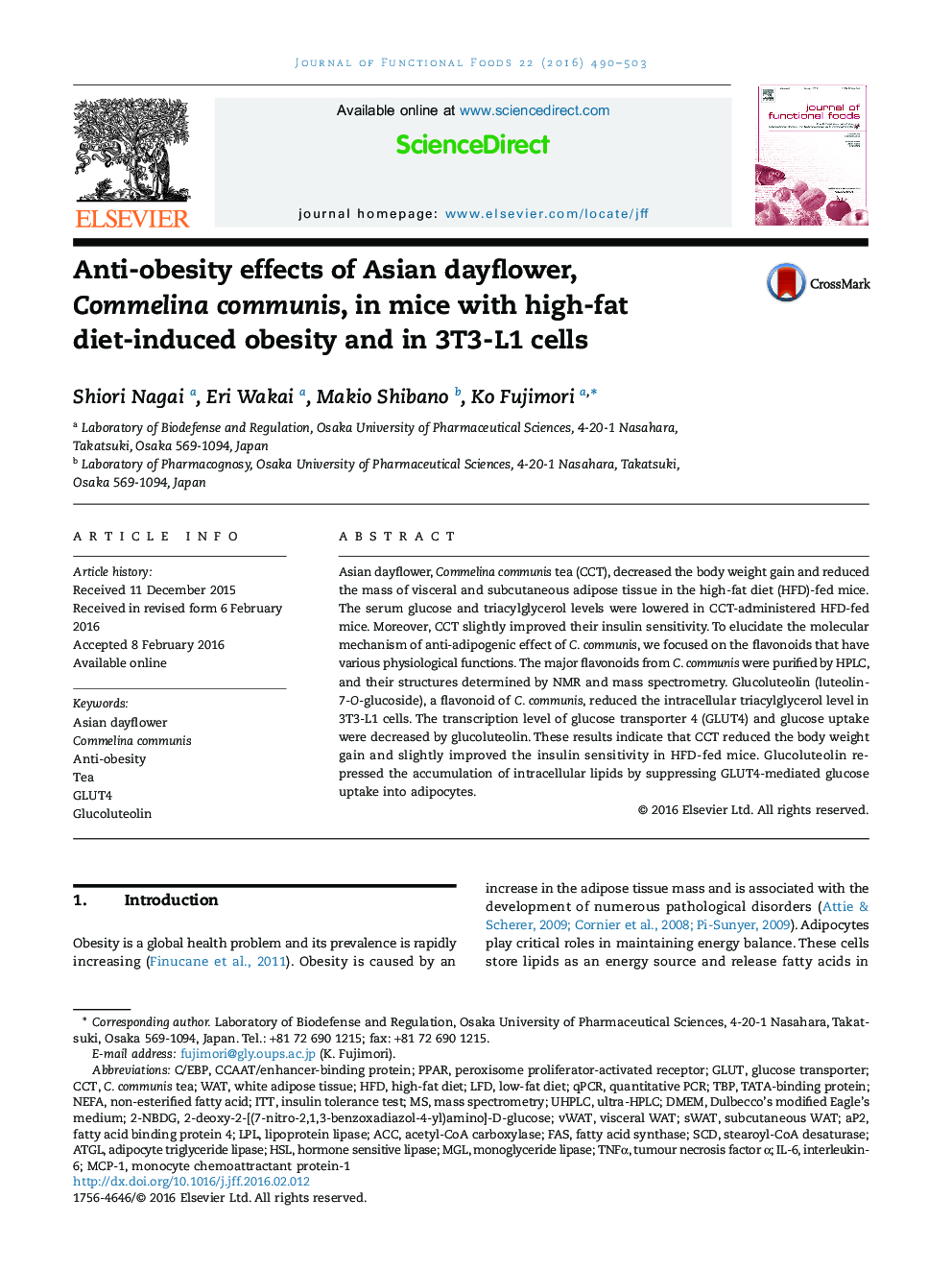 Anti-obesity effects of Asian dayflower, Commelina communis, in mice with high-fat diet-induced obesity and in 3T3-L1 cells