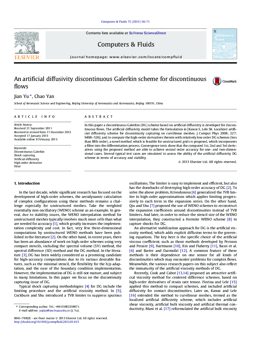 An artificial diffusivity discontinuous Galerkin scheme for discontinuous flows