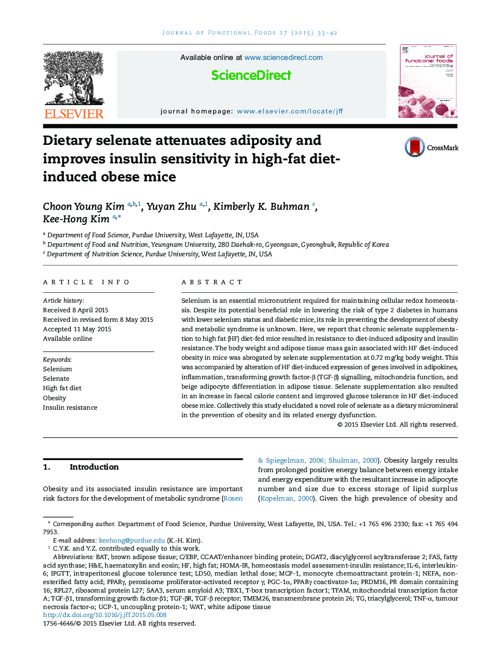 سلنیت غذایی سبب کاهش چربی و بهبود حساسیت به انسولین در موش های چاق شده ناشی از رژیم غذایی با چربی می شود 