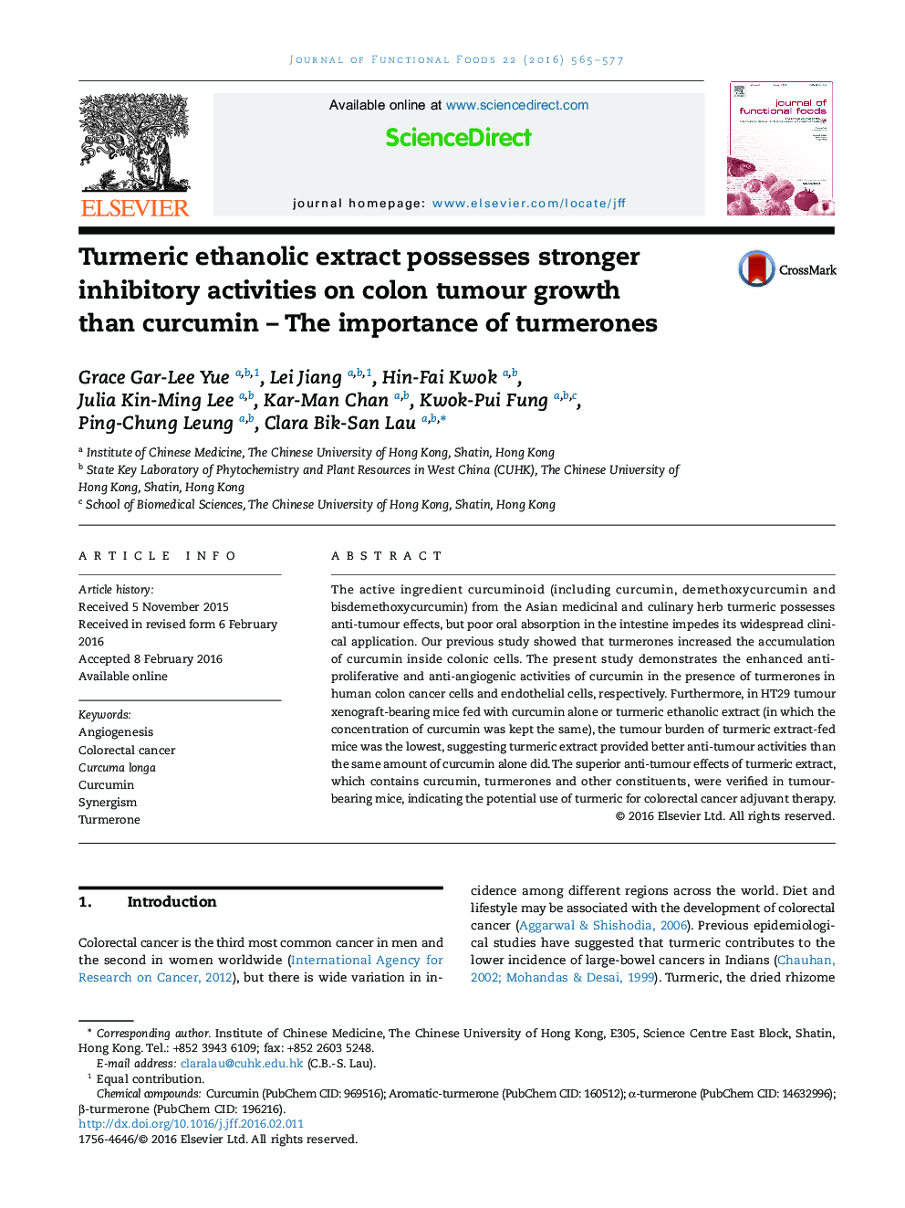عصاره اتانولی زردچوبه دارای فعالیت های مهار کننده قوی تر در رشد تومور کولون نسبت به کورکومین است - اهمیت لکه های قرمز 