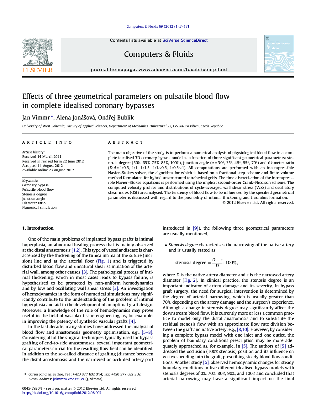 Effects of three geometrical parameters on pulsatile blood flow in complete idealised coronary bypasses