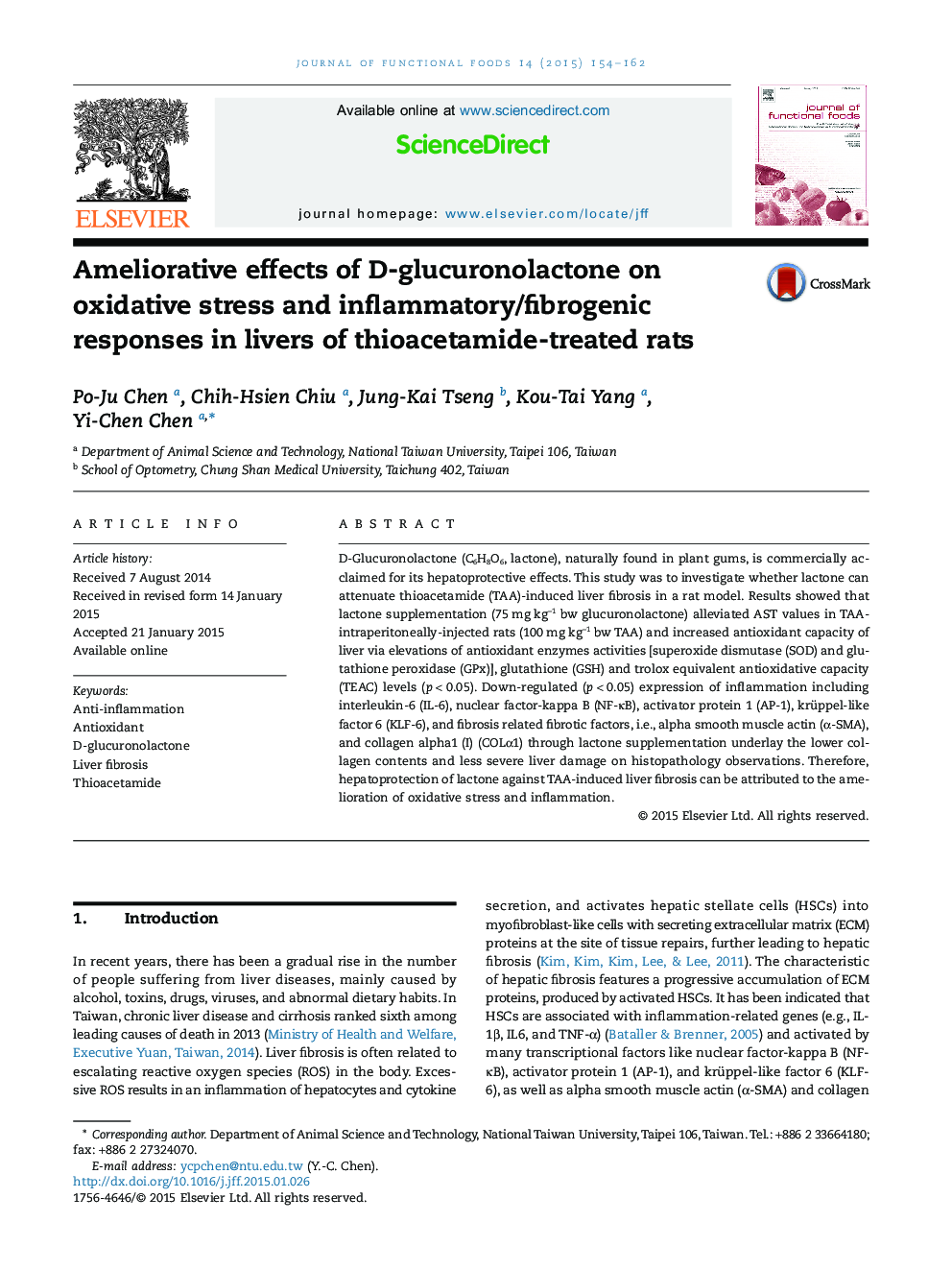 Ameliorative effects of D-glucuronolactone on oxidative stress and inflammatory/fibrogenic responses in livers of thioacetamide-treated rats