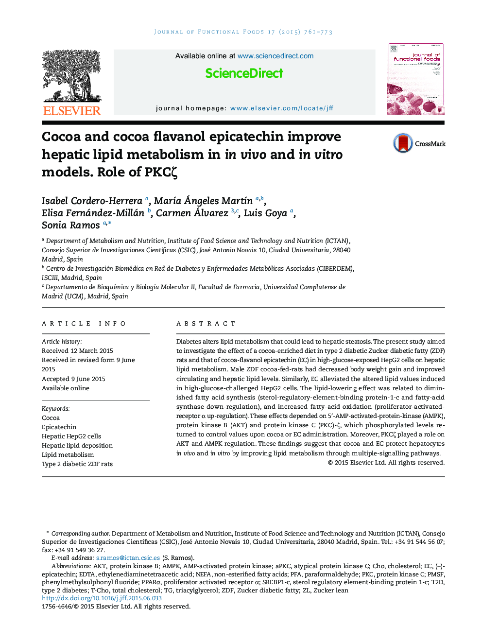 Cocoa and cocoa flavanol epicatechin improve hepatic lipid metabolism in in vivo and in vitro models. Role of PKCÎ¶