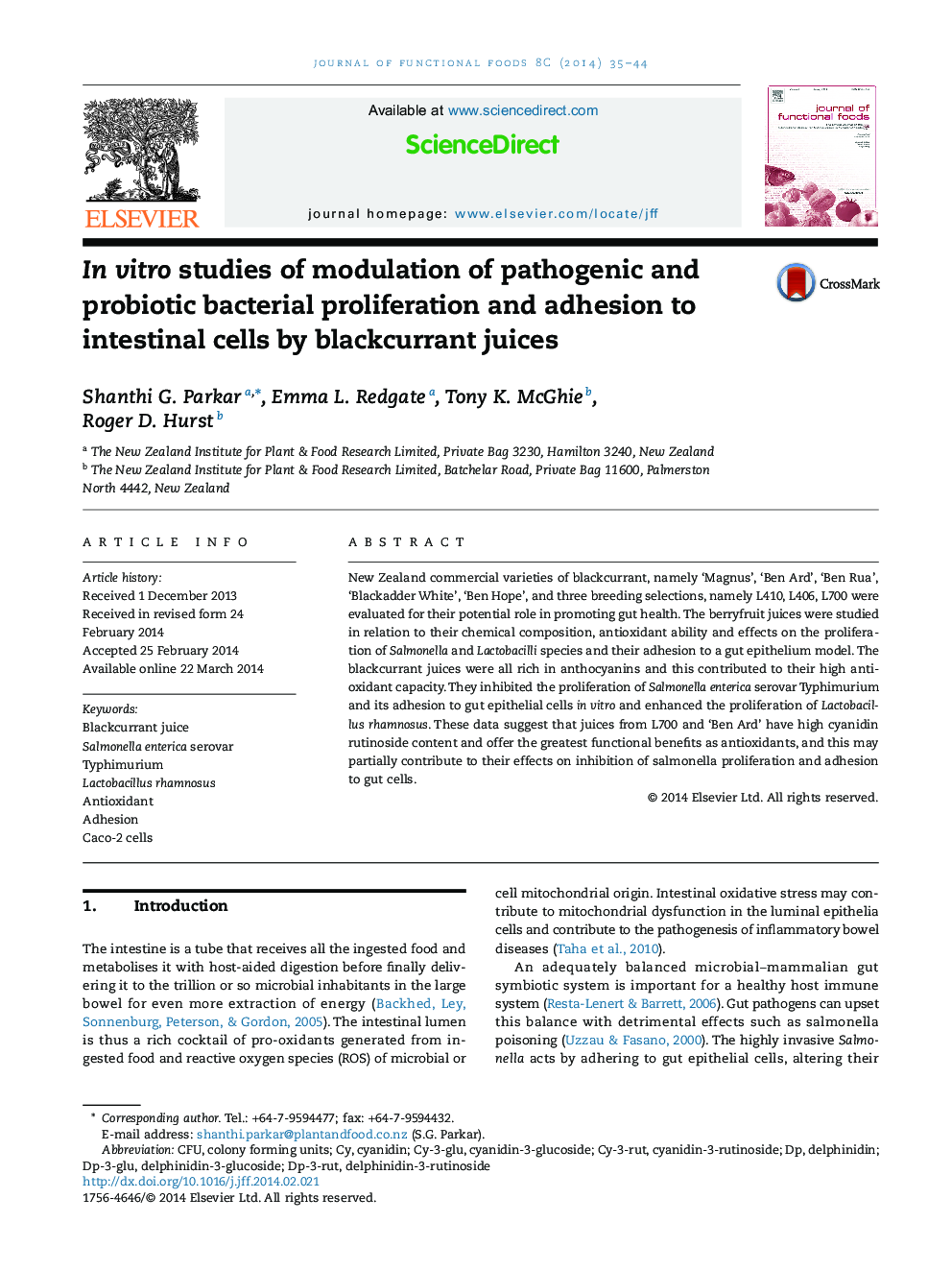 In vitro studies of modulation of pathogenic and probiotic bacterial proliferation and adhesion to intestinal cells by blackcurrant juices