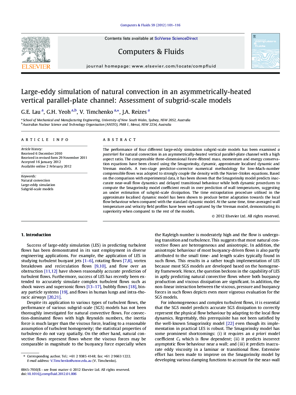 عکس صفحه اول مقاله: Large-eddy simulation of natural convection in an asymmetrically-heated vertical parallel-plate channel: Assessment of subgrid-scale models Large-eddy simulation of natural convection in an asymmetrically-heated vertical parallel-plate channel: Assessment of subgrid-scale models