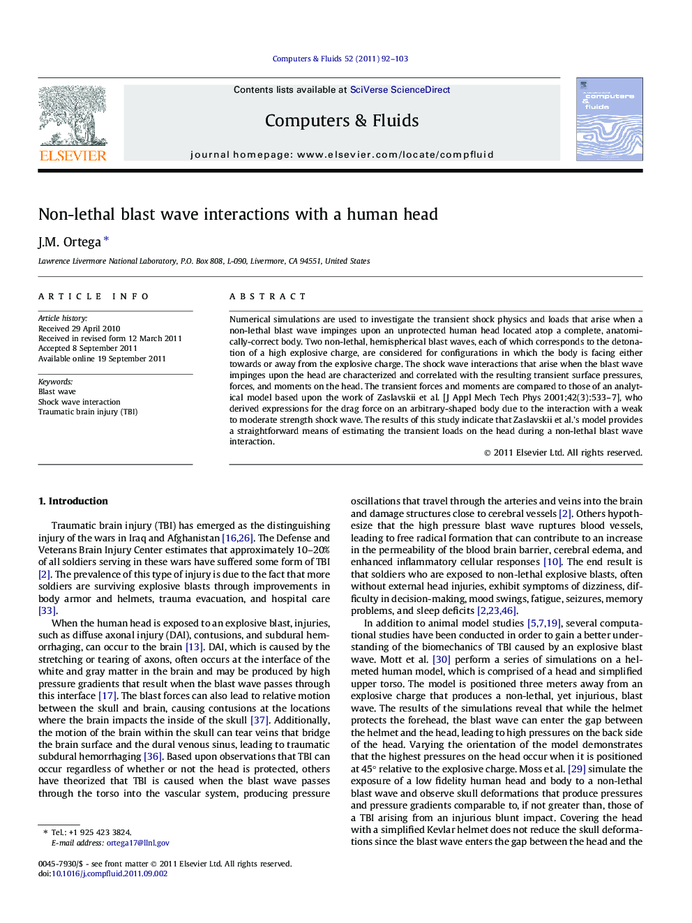 Non-lethal blast wave interactions with a human head