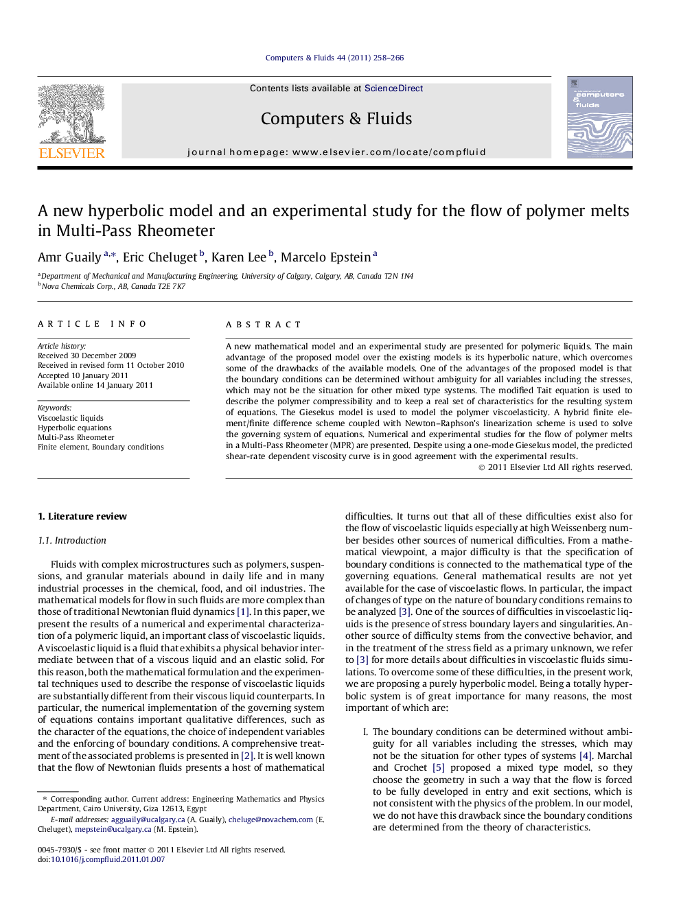 A new hyperbolic model and an experimental study for the flow of polymer melts in Multi-Pass Rheometer