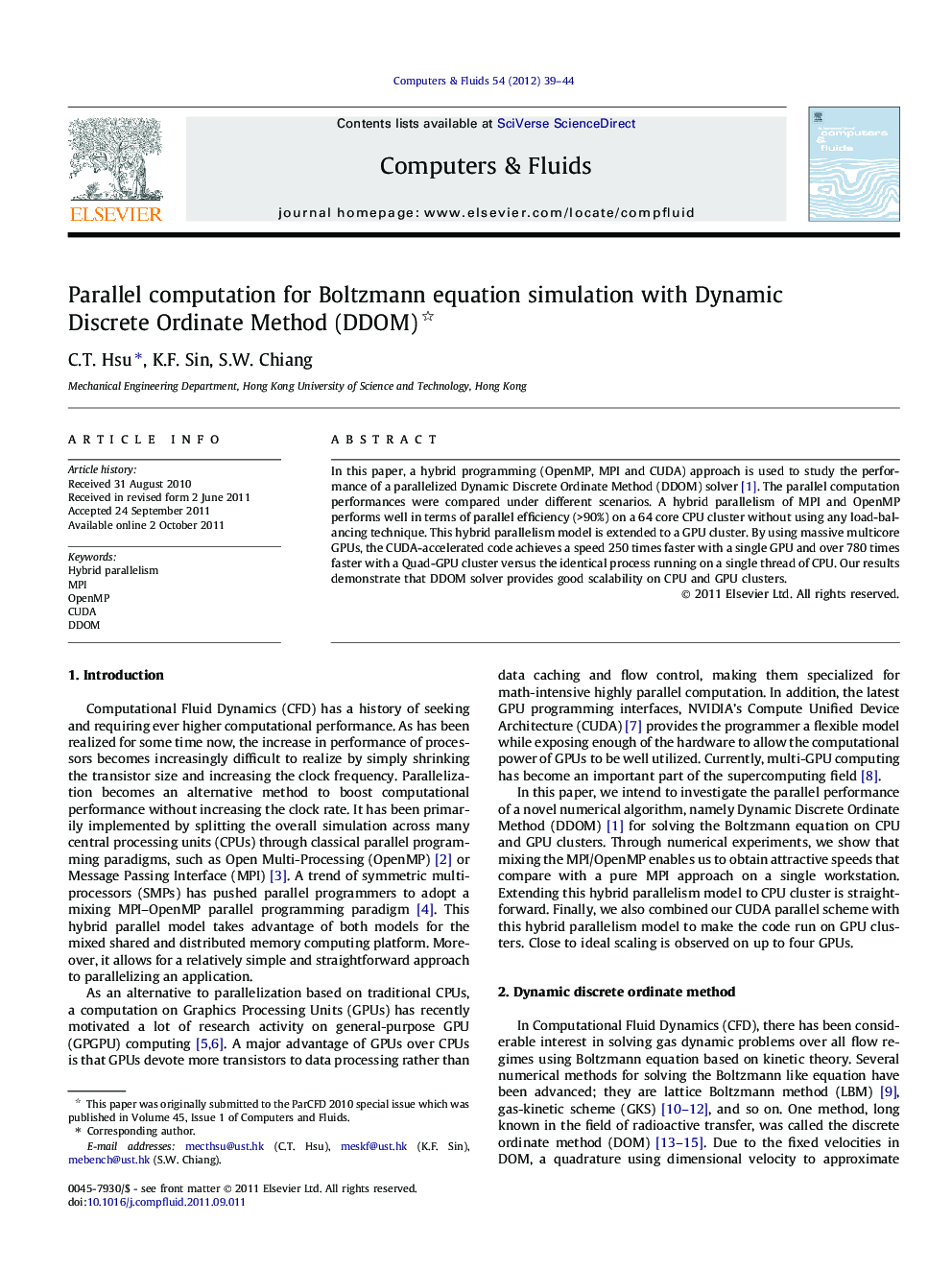 Parallel computation for Boltzmann equation simulation with Dynamic Discrete Ordinate Method (DDOM) 
