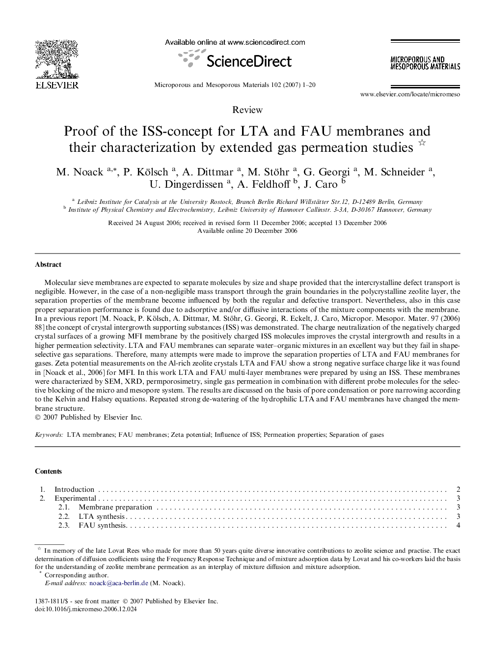 Proof of the ISS-concept for LTA and FAU membranes and their characterization by extended gas permeation studies 