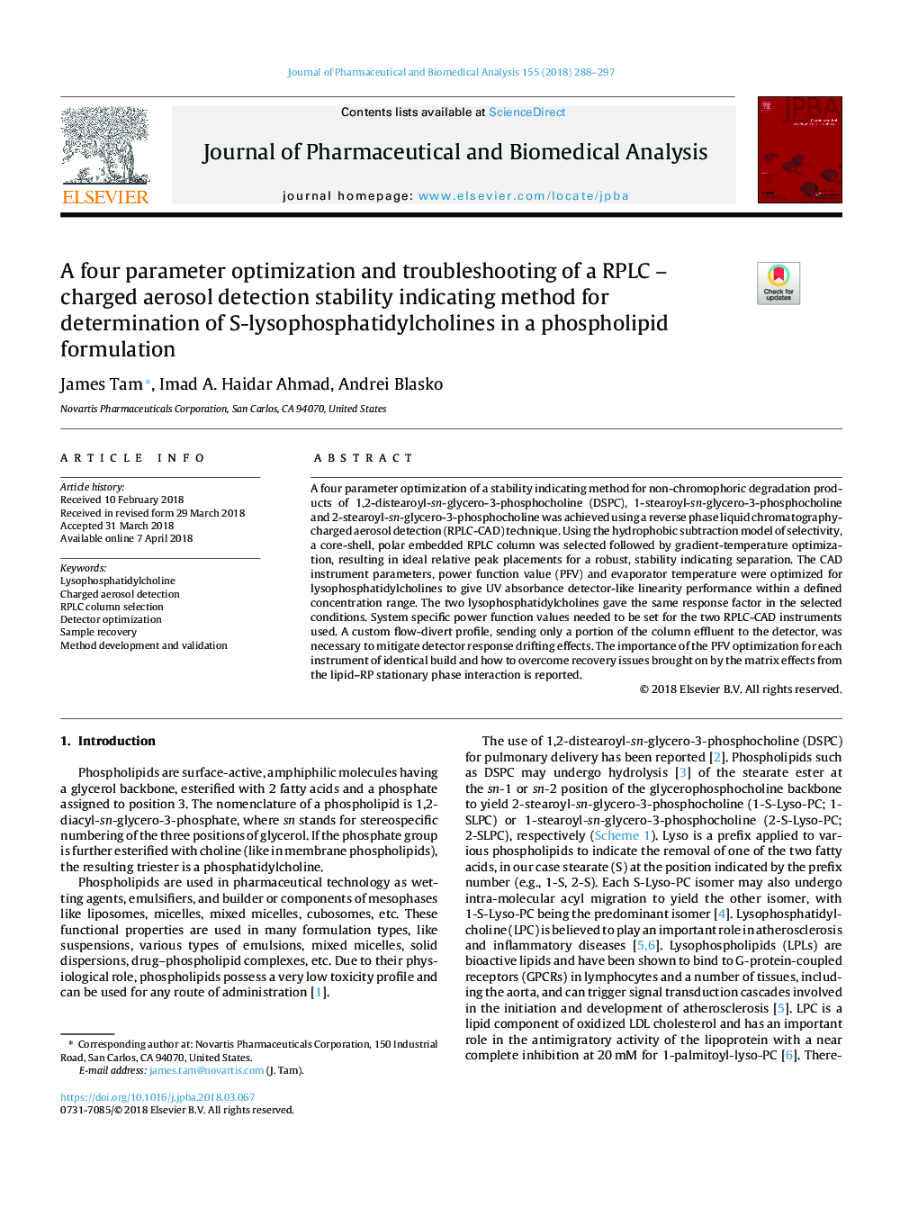 A four parameter optimization and troubleshooting of a RPLC - charged aerosol detection stability indicating method for determination of S-lysophosphatidylcholines in a phospholipid formulation