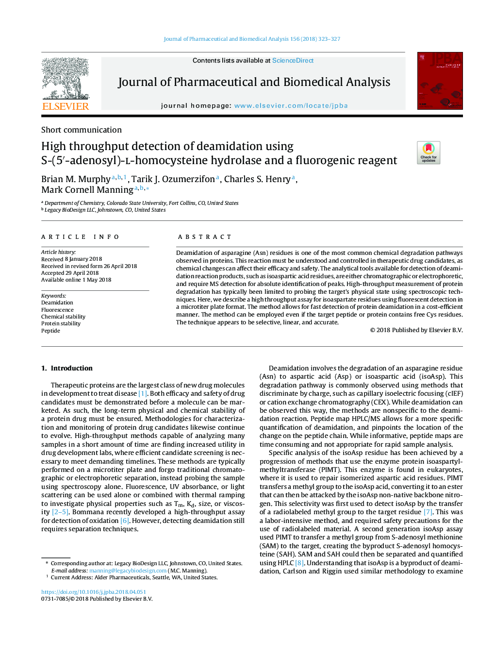 High throughput detection of deamidation using S-(5â²-adenosyl)-l-homocysteine hydrolase and a fluorogenic reagent