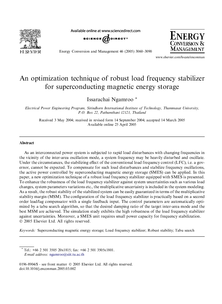 An optimization technique of robust load frequency stabilizer for superconducting magnetic energy storage