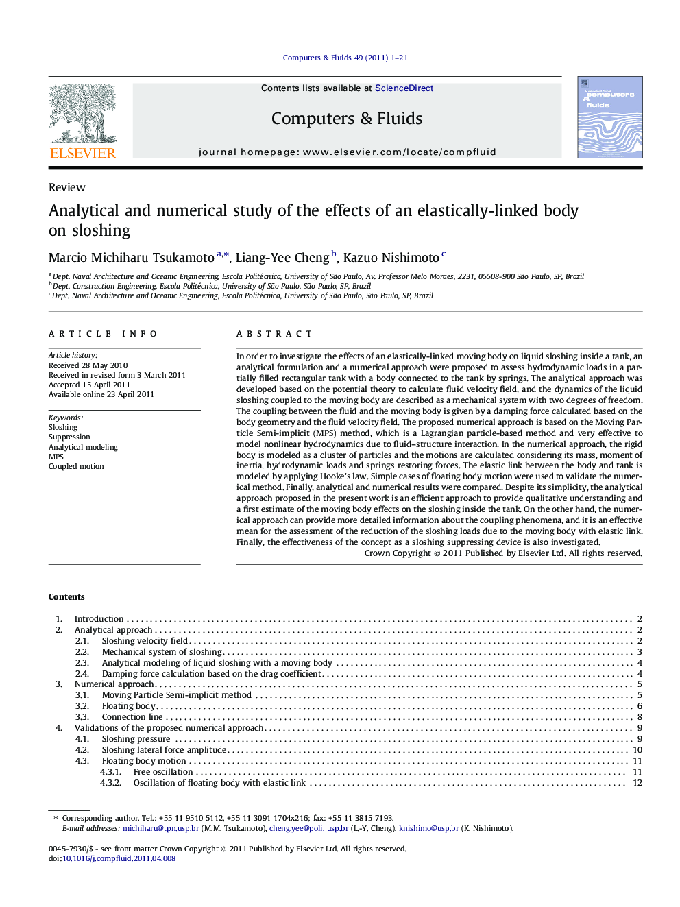 Analytical and numerical study of the effects of an elastically-linked body on sloshing