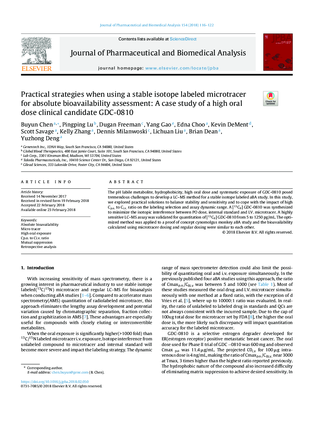 Practical strategies when using a stable isotope labeled microtracer for absolute bioavailability assessment: A case study of a high oral dose clinical candidate GDC-0810