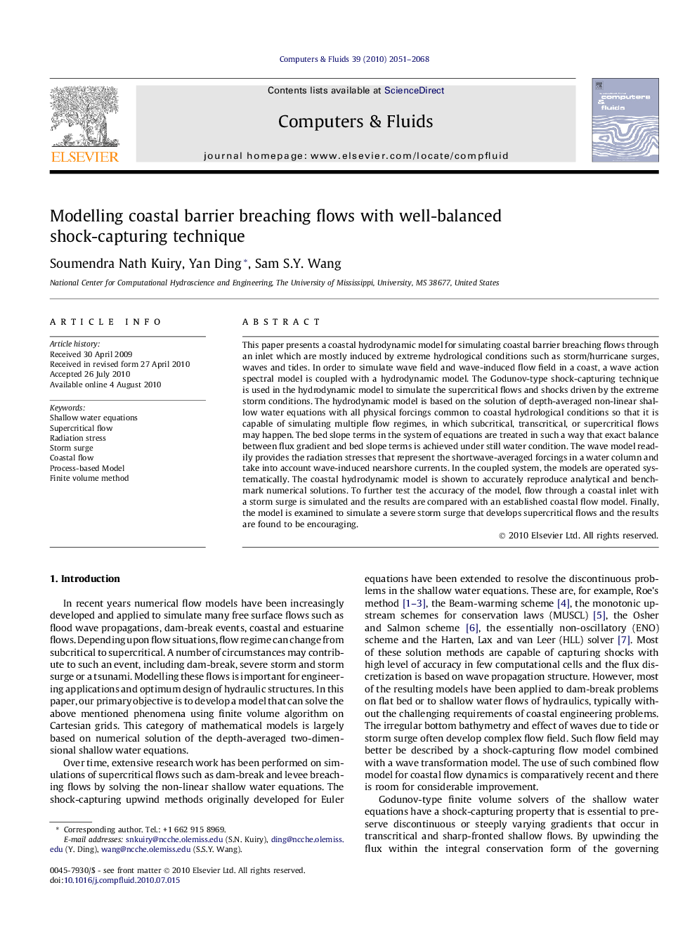 Modelling coastal barrier breaching flows with well-balanced shock-capturing technique