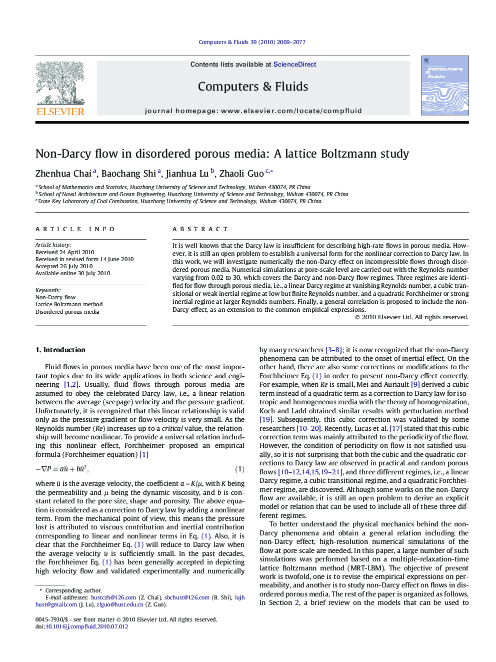 Non-Darcy flow in disordered porous media: A lattice Boltzmann study