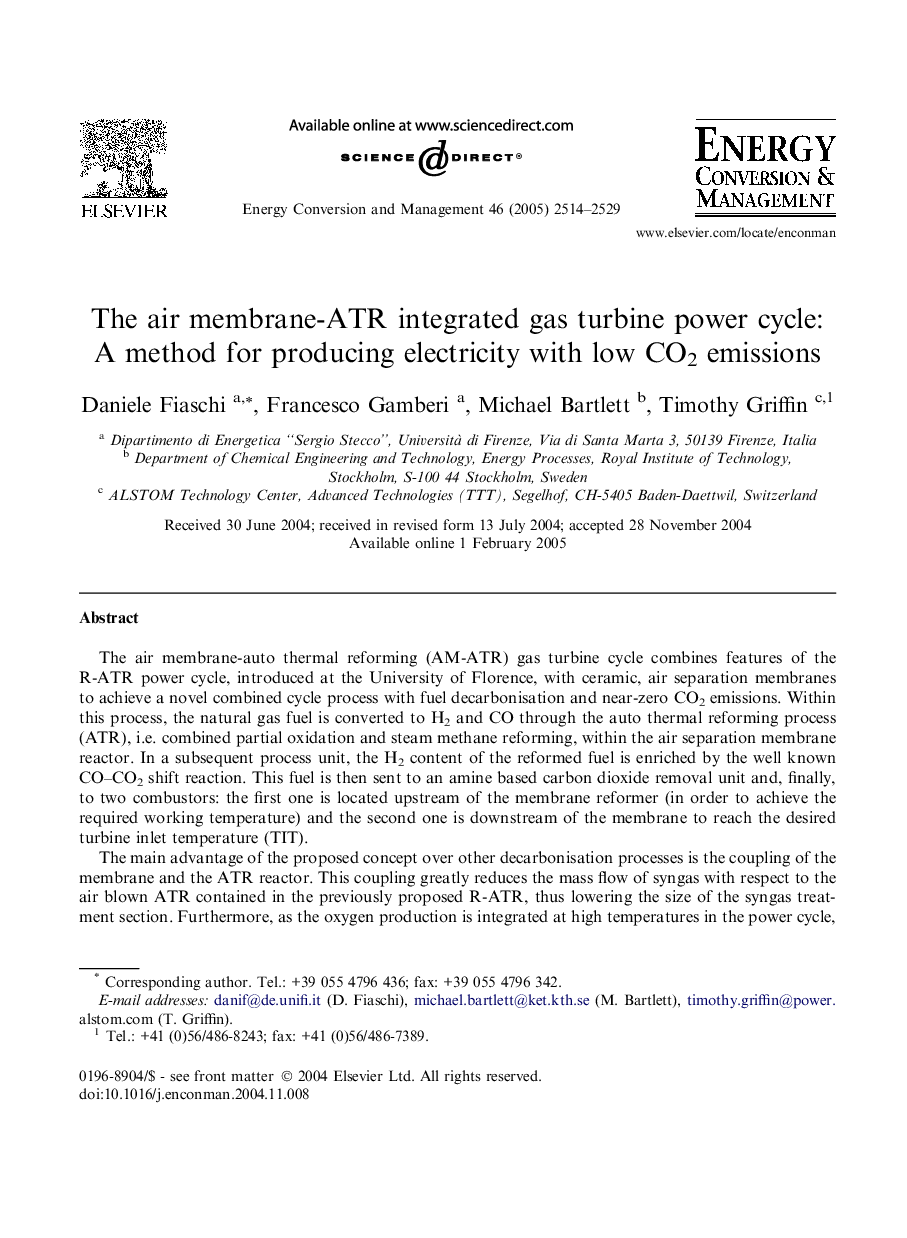 The air membrane-ATR integrated gas turbine power cycle: A method for producing electricity with low CO2 emissions