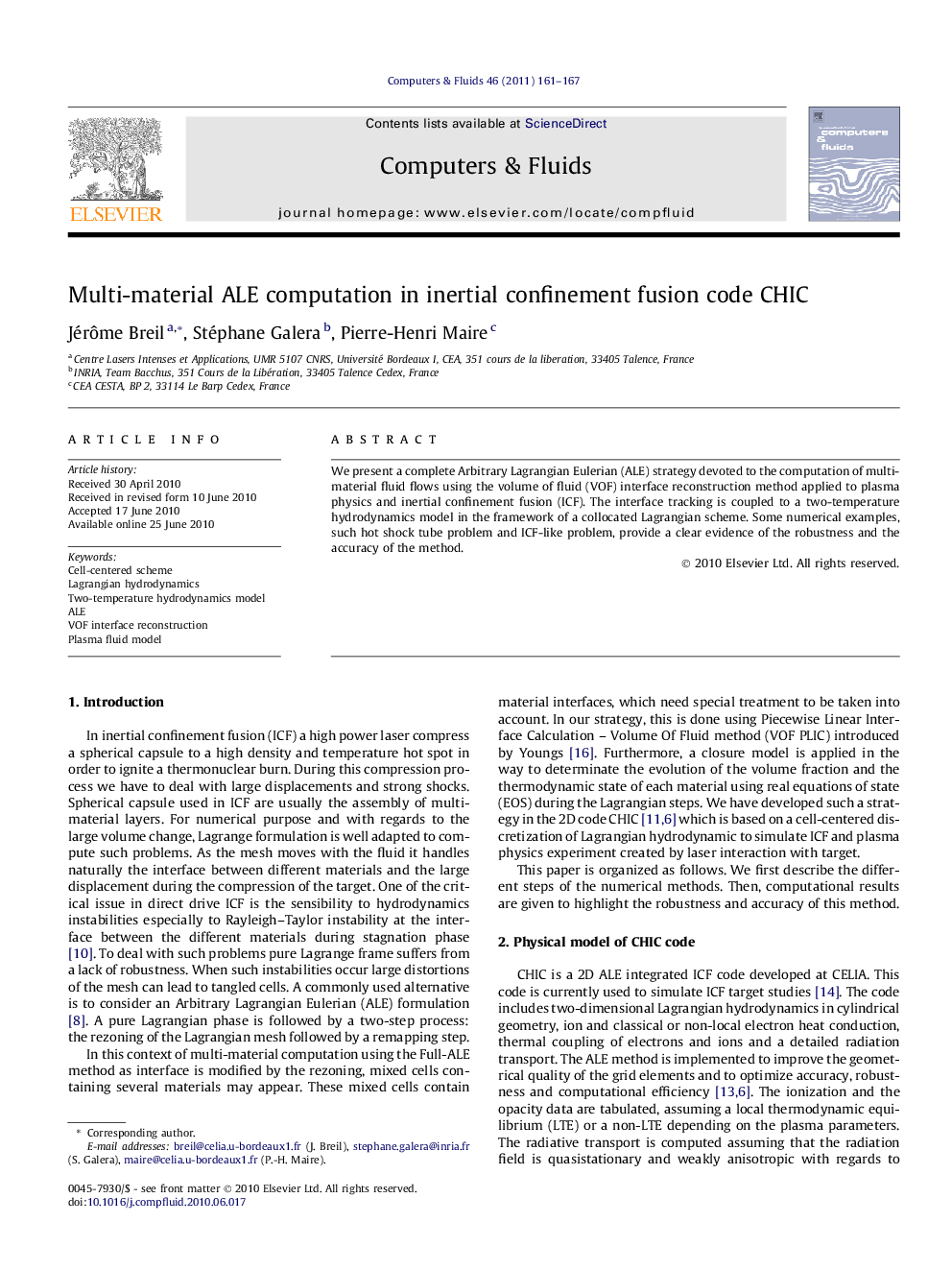 Multi-material ALE computation in inertial confinement fusion code CHIC