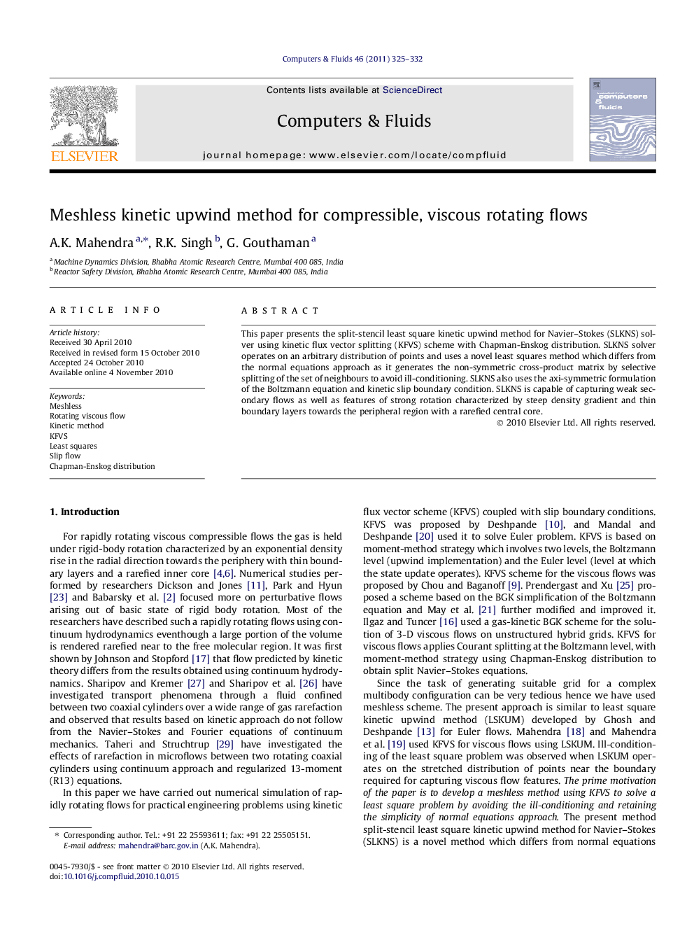 Meshless kinetic upwind method for compressible, viscous rotating flows