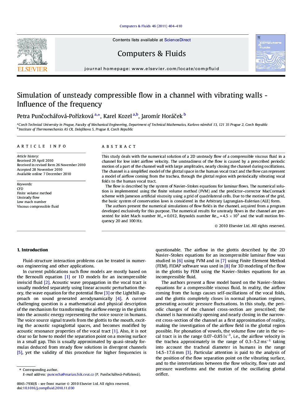 Simulation of unsteady compressible flow in a channel with vibrating walls - Influence of the frequency