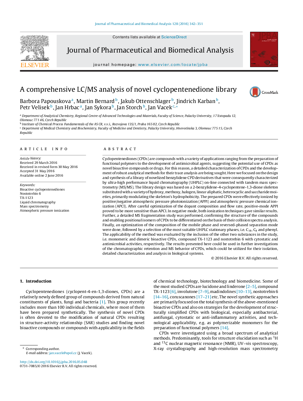 A comprehensive LC/MS analysis of novel cyclopentenedione library