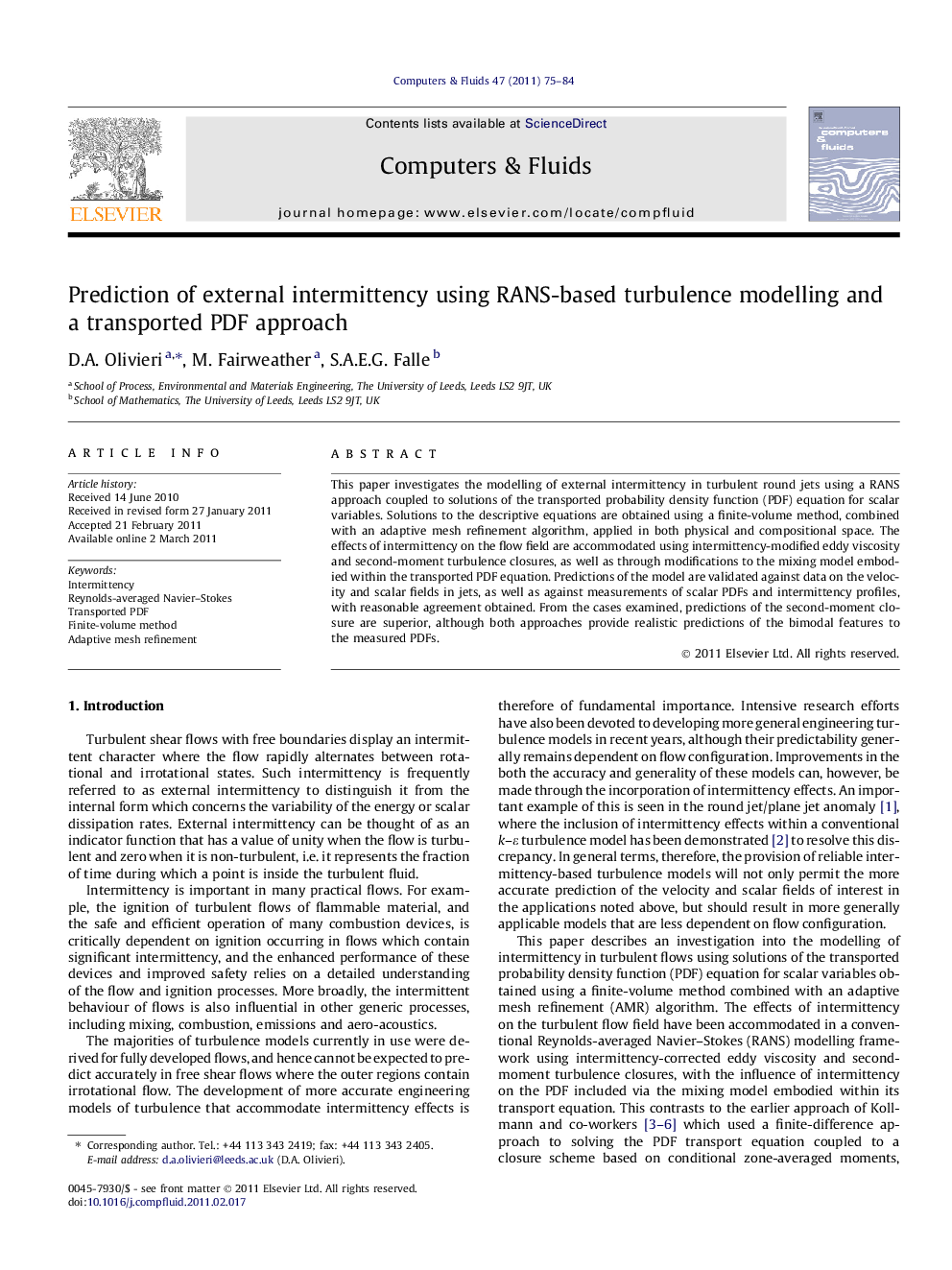 Prediction of external intermittency using RANS-based turbulence modelling and a transported PDF approach