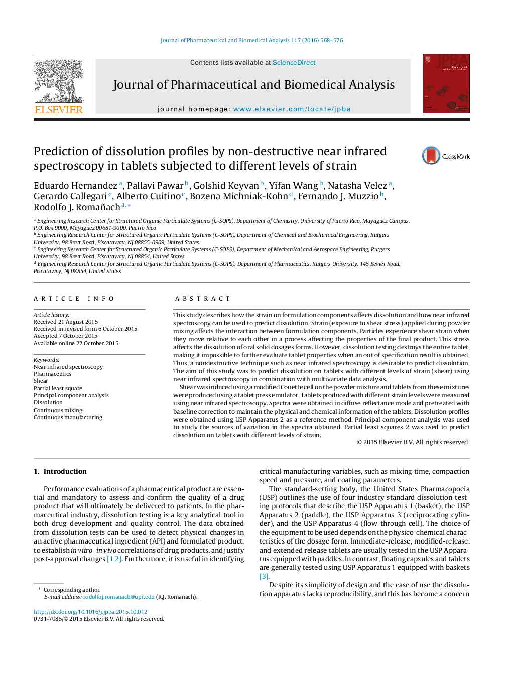 Prediction of dissolution profiles by non-destructive near infrared spectroscopy in tablets subjected to different levels of strain