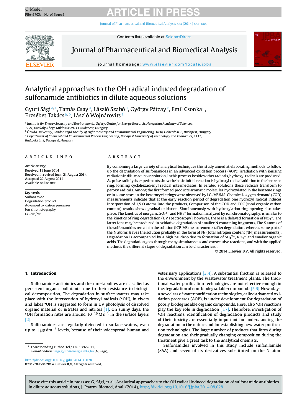 Analytical approaches to the OH radical induced degradation of sulfonamide antibiotics in dilute aqueous solutions