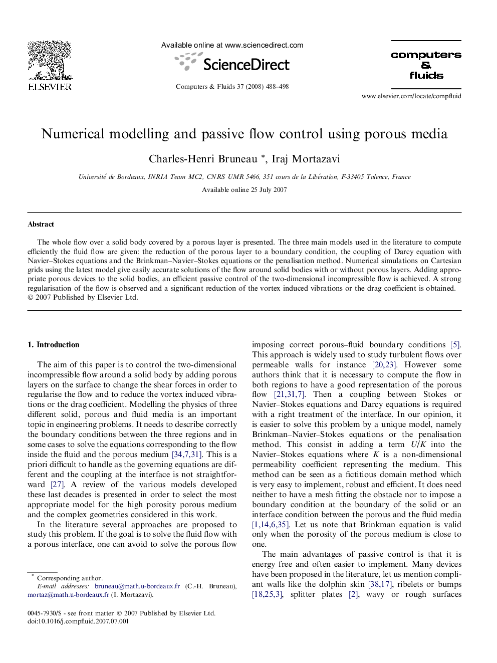 Numerical modelling and passive flow control using porous media