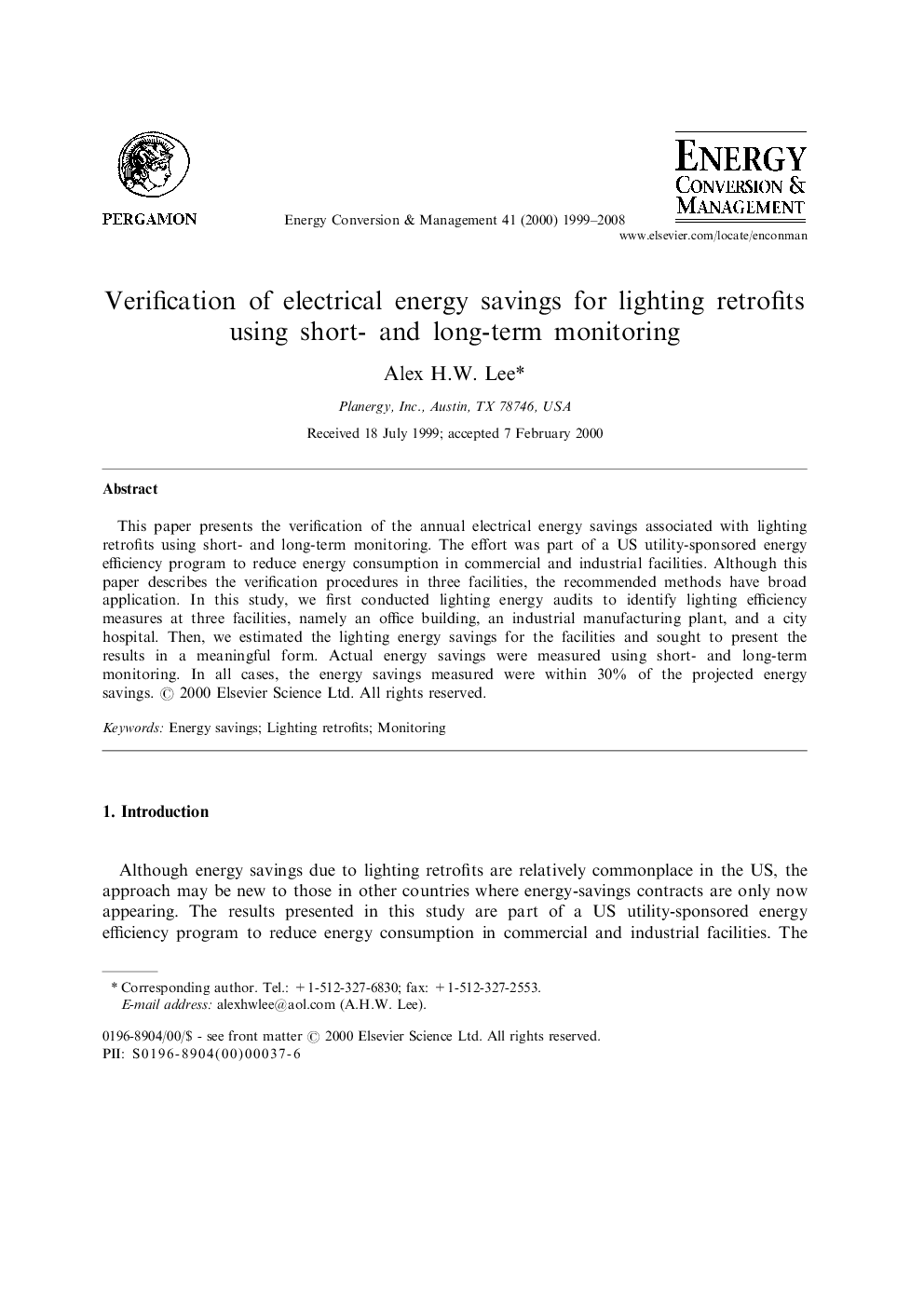 Verification of electrical energy savings for lighting retrofits using short- and long-term monitoring