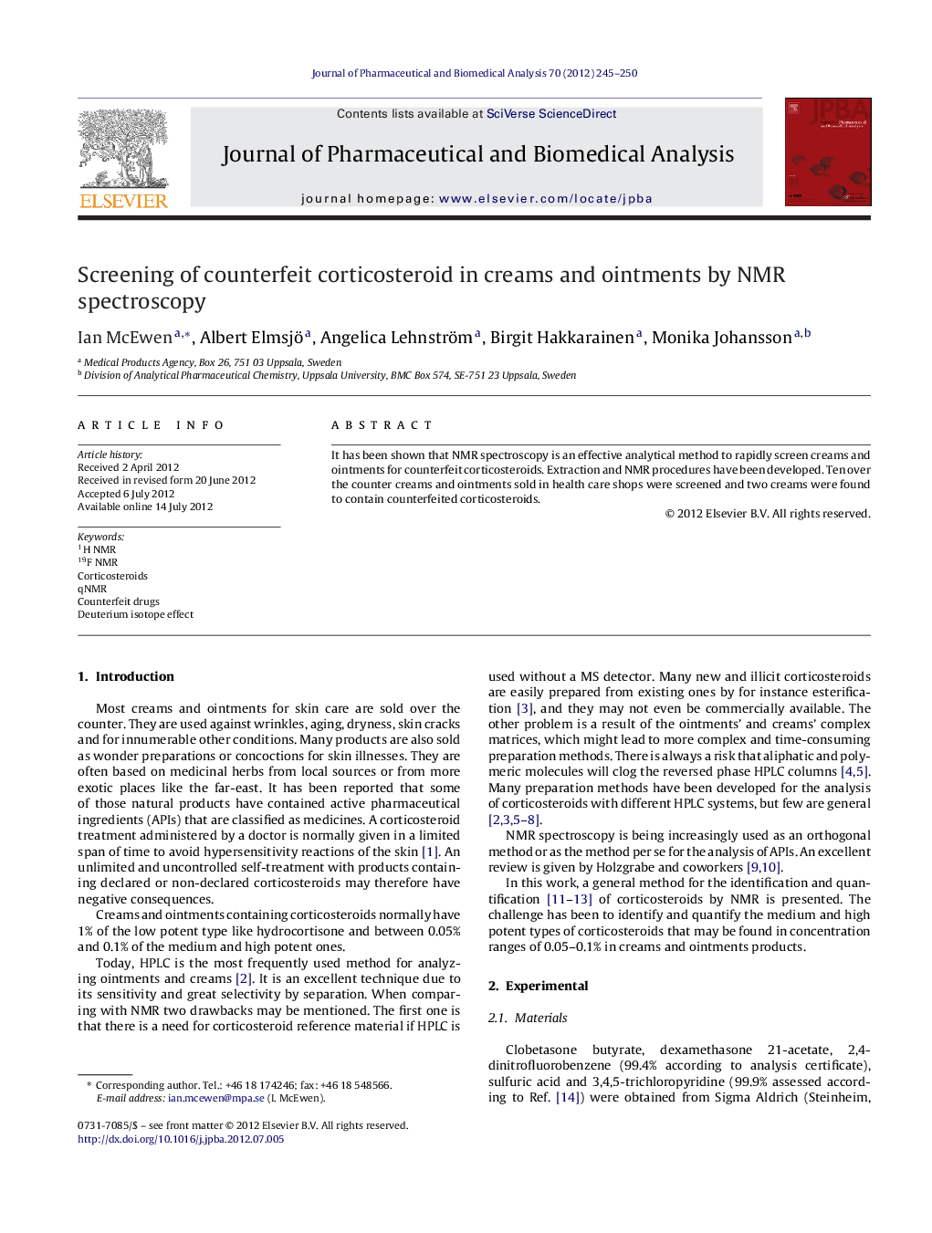 Screening of counterfeit corticosteroid in creams and ointments by NMR spectroscopy