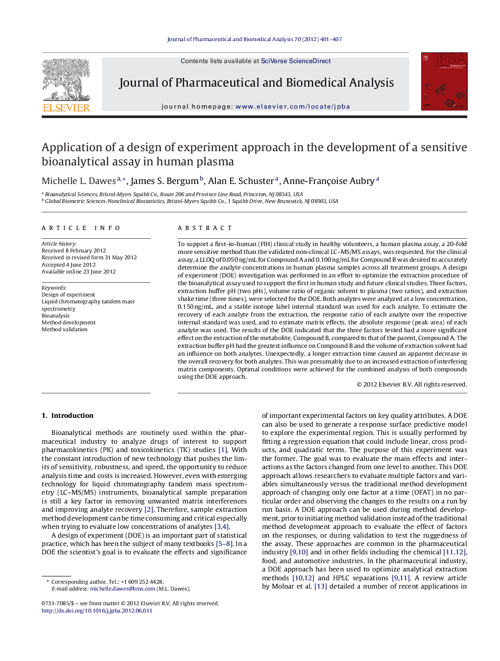 Application of a design of experiment approach in the development of a sensitive bioanalytical assay in human plasma