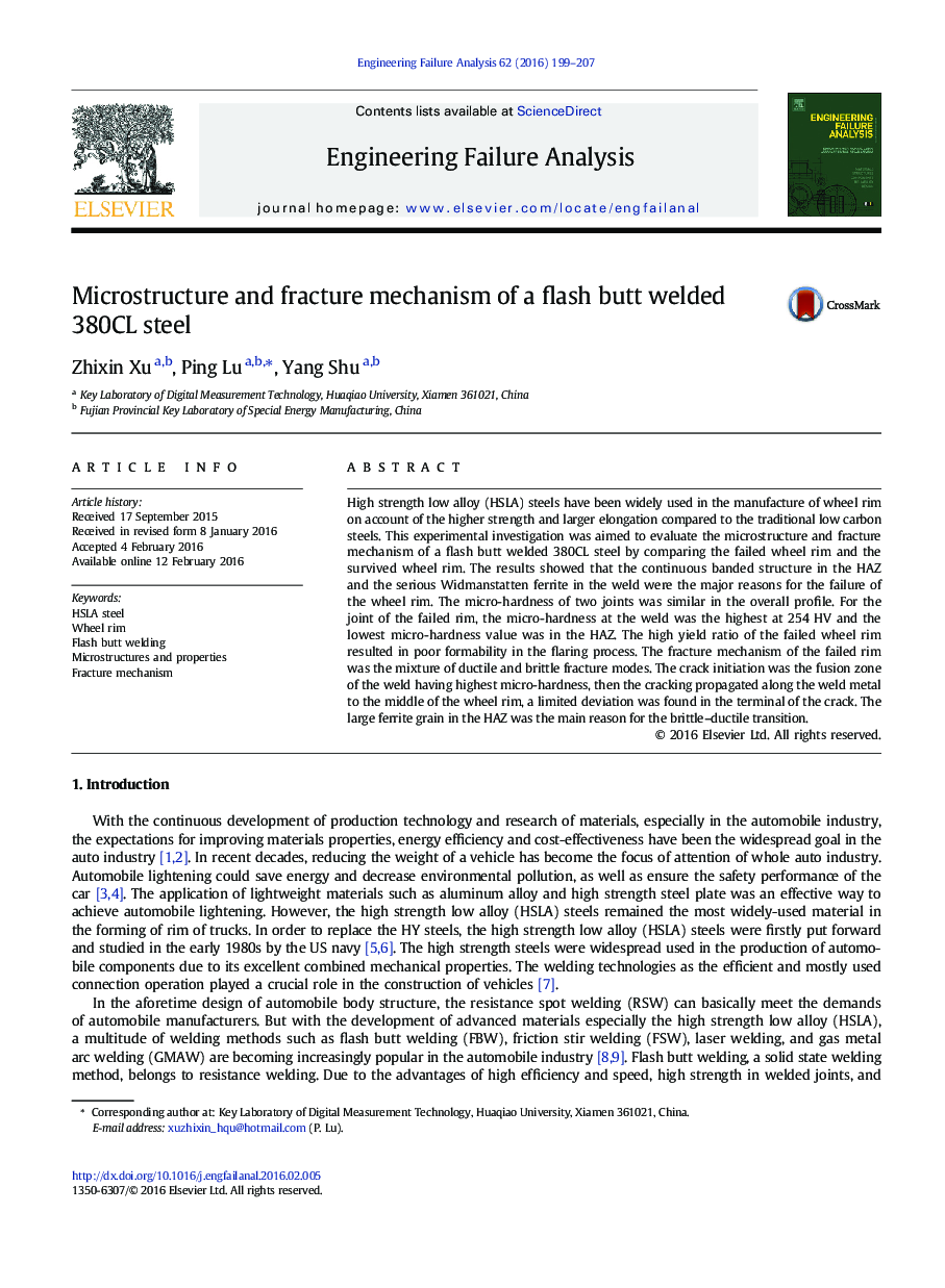 Microstructure and fracture mechanism of a flash butt welded 380CL steel