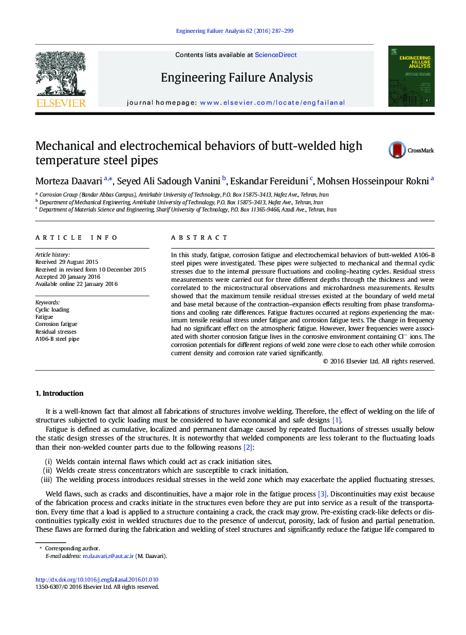 Mechanical and electrochemical behaviors of butt-welded high temperature steel pipes