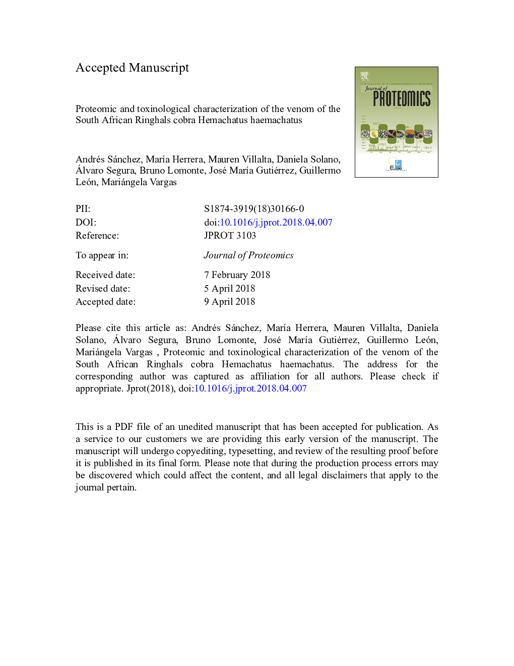 Proteomic and toxinological characterization of the venom of the South African Ringhals cobra Hemachatus haemachatus