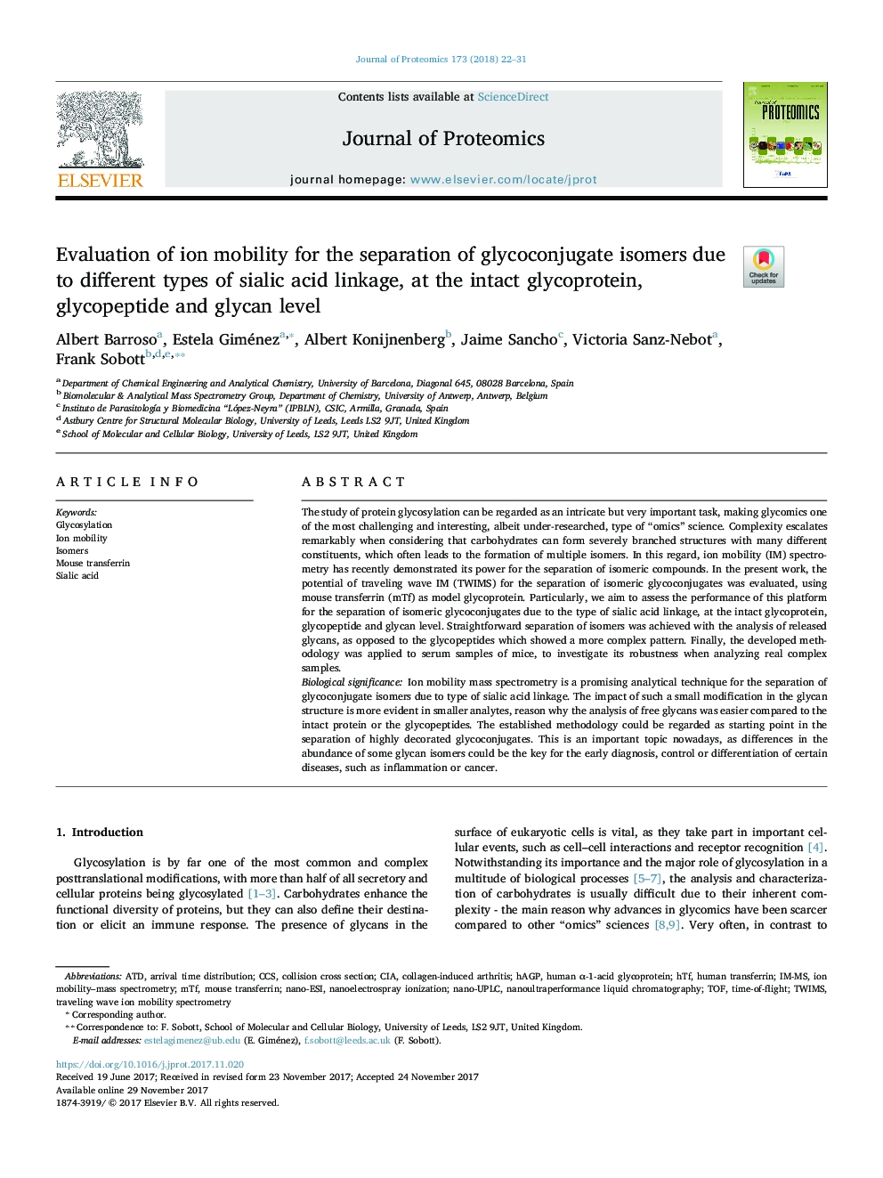 بررسی جابجایی یون ها برای جداسازی ایزومرهای گلیکوکونژوگات به علت انواع مختلف پیوند اسید سیلک در سطوح گلیکوپروتئین، سطح گلیکوپپتید و گلیکان 