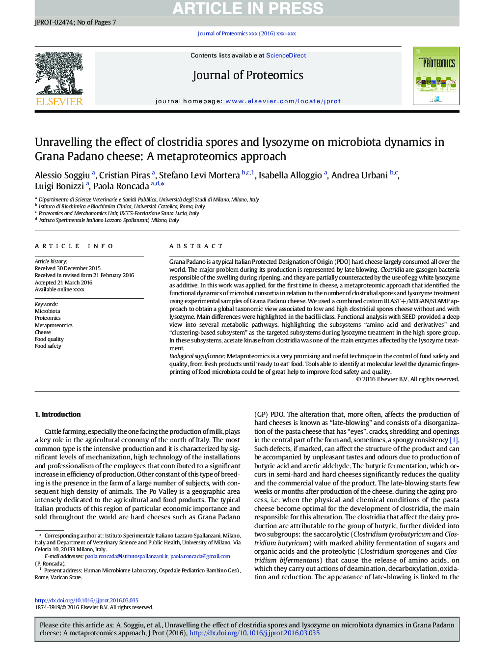 Unravelling the effect of clostridia spores and lysozyme on microbiota dynamics in Grana Padano cheese: A metaproteomics approach