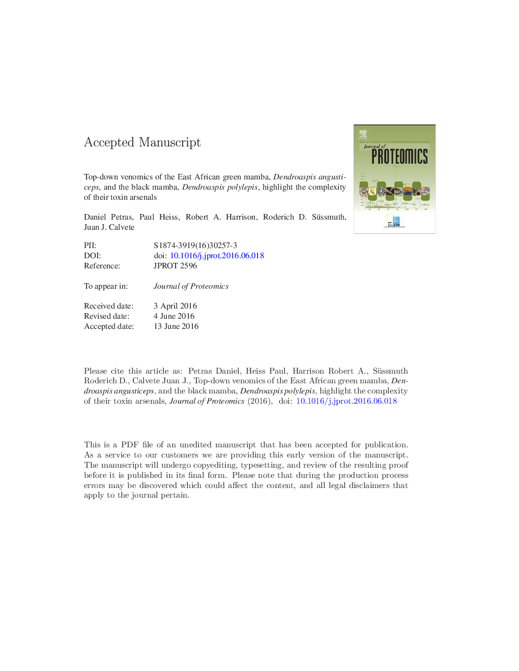 Top-down venomics of the East African green mamba, Dendroaspis angusticeps, and the black mamba, Dendroaspis polylepis, highlight the complexity of their toxin arsenals