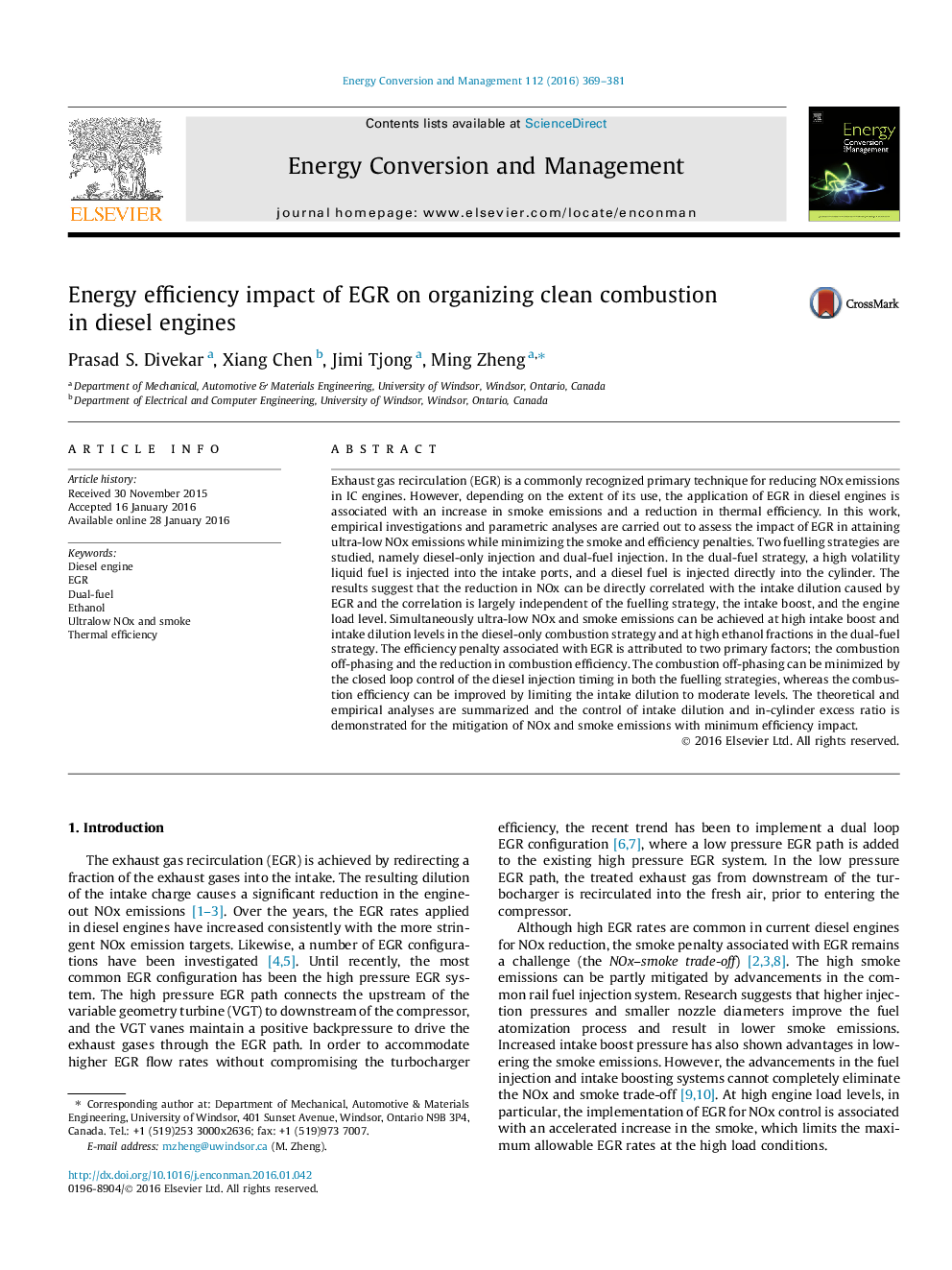 Energy efficiency impact of EGR on organizing clean combustion in diesel engines