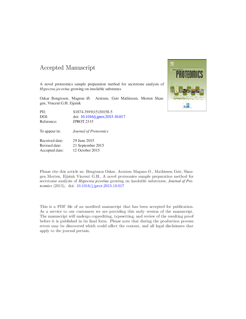 A novel proteomics sample preparation method for secretome analysis of Hypocrea jecorina growing on insoluble substrates