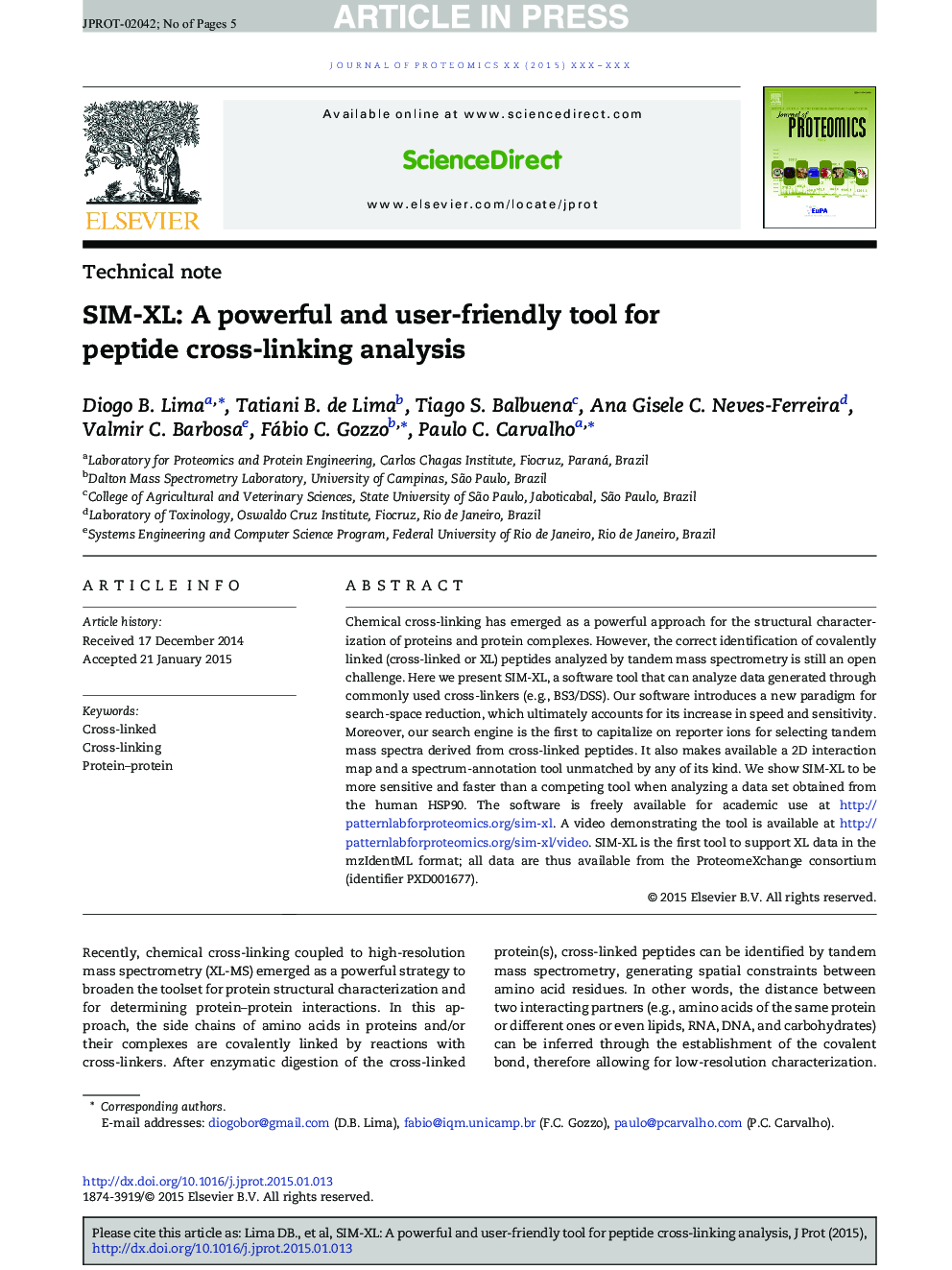 SIM-XL: A powerful and user-friendly tool for peptide cross-linking analysis