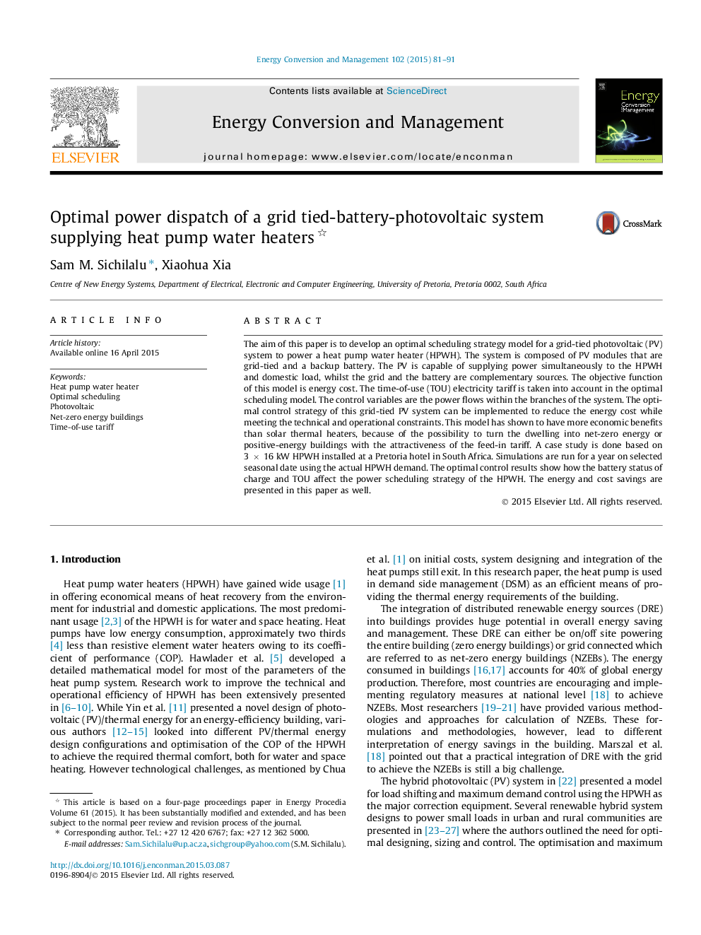 Optimal power dispatch of a grid tied-battery-photovoltaic system supplying heat pump water heaters 